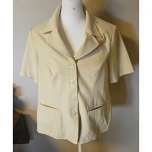 Phuc Fashion Beige Short Sleeve Pant Suit Set Textured Slub Professional Office